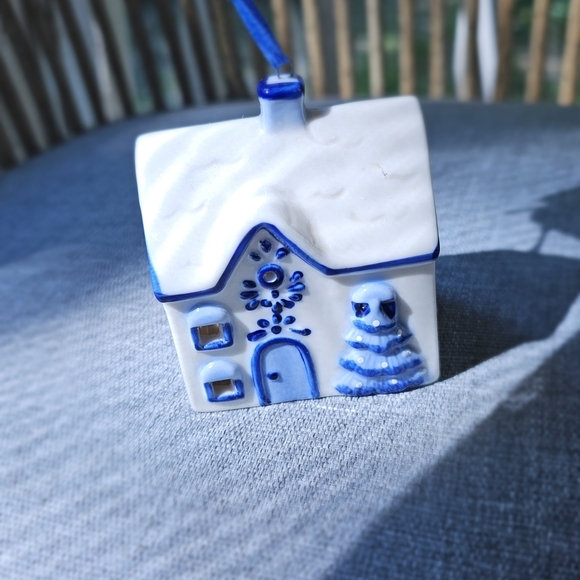 Ceramic House Ornament with Blue Accents - Picture 2 of 6